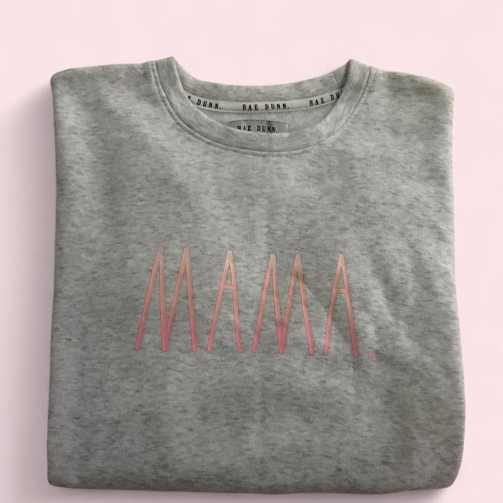 Rae Dunn Mama Gray Cropped Sweatshirt Pink Graphic Pullover Womens Small